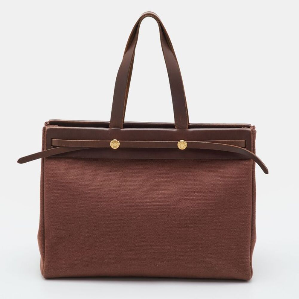 Herm&egrave;s Hunter Herbag Mm Terre Toile Canvas And Vache Cabas Bag - Picture 4 of 7